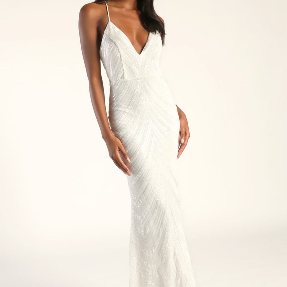 White sequin mermaid maxi dress